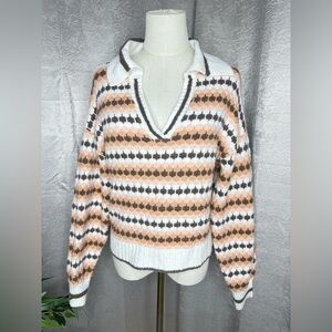 Freshman 1996 Women’s Retro Long Sleeve Collared V-Neck Argyle Sweater Small